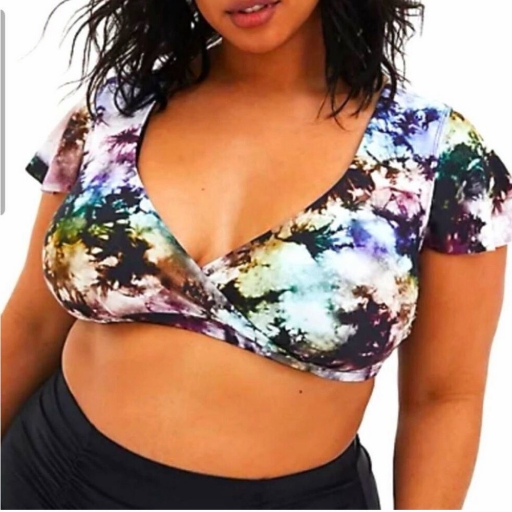 Tie-Dye Wrap Front Swim Top - Multicolor